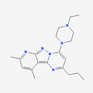 molecular formula C20H28N6 B2804585 6-(4-Ethylpiperazin-1-yl)-11,13-dimethyl-4-propyl-3,7,8,10-tetraazatricyclo[7.4.0.0^{2,7}]trideca-1,3,5,8,10,12-hexaene CAS No. 879478-27-0