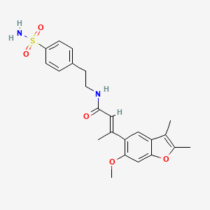 molecular formula C23H26N2O5S B2804590 (E)-3-(6-methoxy-2,3-dimethylbenzofuran-5-yl)-N-(4-sulfamoylphenethyl)but-2-enamide CAS No. 1173481-77-0