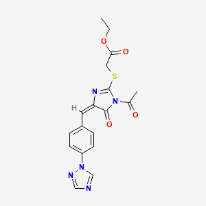 molecular formula C18H17N5O4S B2804599 ethyl 2-[(4E)-1-acetyl-5-oxo-4-[[4-(1,2,4-triazol-1-yl)phenyl]methylidene]imidazol-2-yl]sulfanylacetate CAS No. 860784-27-6