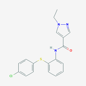 molecular formula C18H16ClN3OS B280460 N-{2-[(4-chlorophenyl)sulfanyl]phenyl}-1-ethyl-1H-pyrazole-4-carboxamide 