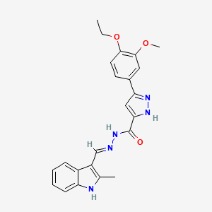 (E)-3-(4-ethoxy-3-methoxyphenyl)-N'-((2-methyl-1H-indol-3-yl)methylene)-1H-pyrazole-5-carbohydrazide