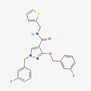 molecular formula C23H19F2N3O2S B2804614 1-(3-fluorobenzyl)-3-((3-fluorobenzyl)oxy)-N-(thiophen-2-ylmethyl)-1H-pyrazole-4-carboxamide CAS No. 1014090-77-7