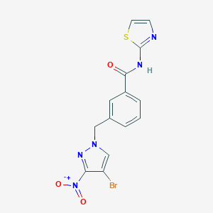 3-({4-bromo-3-nitro-1H-pyrazol-1-yl}methyl)-N-(1,3-thiazol-2-yl)benzamide