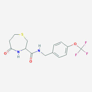 molecular formula C14H15F3N2O3S B2804640 5-oxo-N-(4-(trifluoromethoxy)benzyl)-1,4-thiazepane-3-carboxamide CAS No. 1396626-42-8