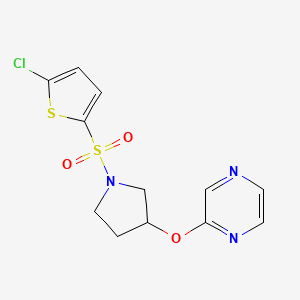 molecular formula C12H12ClN3O3S2 B2804662 2-((1-((5-Chlorothiophen-2-yl)sulfonyl)pyrrolidin-3-yl)oxy)pyrazine CAS No. 2034583-65-6