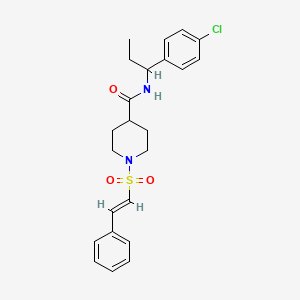 molecular formula C23H27ClN2O3S B2804664 N-[1-(4-Chlorophenyl)propyl]-1-[(E)-2-phenylethenyl]sulfonylpiperidine-4-carboxamide CAS No. 1030723-26-2