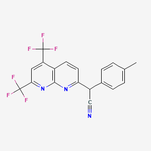 molecular formula C19H11F6N3 B2804670 2-[5,7-Bis(trifluoromethyl)-1,8-naphthyridin-2-yl]-2-(4-methylphenyl)acetonitrile CAS No. 478043-26-4