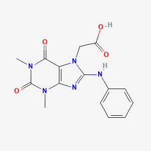 molecular formula C15H15N5O4 B2804685 2-(1,3-二甲基-2,6-二氧代-8-(苯基氨基)-2,3-二氢-1H-嘌呤-7(6H)-基)乙酸 CAS No. 61034-19-3