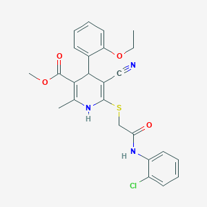 molecular formula C25H24ClN3O4S B2804693 Methyl 6-[2-(2-chloroanilino)-2-oxoethyl]sulfanyl-5-cyano-4-(2-ethoxyphenyl)-2-methyl-1,4-dihydropyridine-3-carboxylate CAS No. 442557-88-2