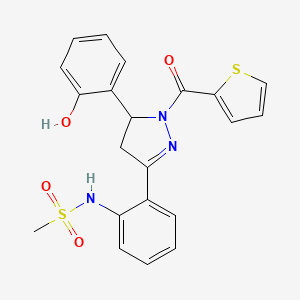 molecular formula C21H19N3O4S2 B2804695 N-{2-[5-(2-hydroxyphenyl)-1-(2-thienylcarbonyl)-4,5-dihydro-1H-pyrazol-3-yl]phenyl}methanesulfonamide CAS No. 921043-18-7
