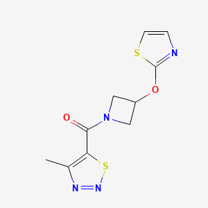 molecular formula C10H10N4O2S2 B2804704 (4-甲基-1,2,3-噻二唑-5-基)(3-(噻唑-2-基氧基)氮杂环丁-1-基)甲酮 CAS No. 1788784-95-1