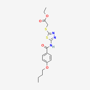 molecular formula C17H21N3O4S2 B2804719 Ethyl 2-((5-(4-butoxybenzamido)-1,3,4-thiadiazol-2-yl)thio)acetate CAS No. 392318-34-2