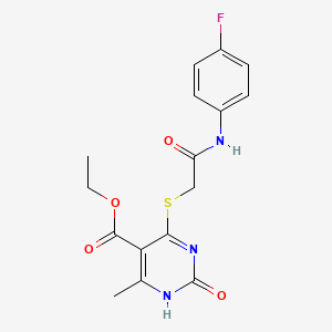 molecular formula C16H16FN3O4S B2804738 ethyl 4-[2-(4-fluoroanilino)-2-oxoethyl]sulfanyl-6-methyl-2-oxo-1H-pyrimidine-5-carboxylate CAS No. 946253-01-6