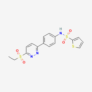 molecular formula C16H15N3O4S3 B2804764 N-[4-(6-ethylsulfonylpyridazin-3-yl)phenyl]thiophene-2-sulfonamide CAS No. 921558-56-7
