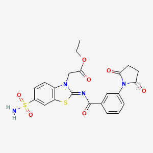 (Z)-ethyl 2-(2-((3-(2,5-dioxopyrrolidin-1-yl)benzoyl)imino)-6-sulfamoylbenzo[d]thiazol-3(2H)-yl)acetate