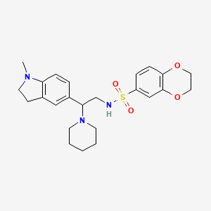 molecular formula C24H31N3O4S B2804820 N-(2-(1-methylindolin-5-yl)-2-(piperidin-1-yl)ethyl)-2,3-dihydrobenzo[b][1,4]dioxine-6-sulfonamide CAS No. 946347-84-8