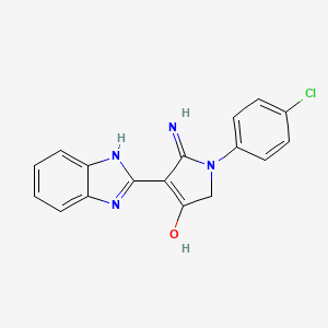 molecular formula C17H13ClN4O B2804827 5-amino-4-(1H-benzimidazol-2-yl)-1-(4-chlorophenyl)-1,2-dihydro-3H-pyrrol-3-one CAS No. 459137-95-2