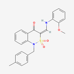molecular formula C24H22N2O4S B2804849 (3E)-3-{[(2-methoxyphenyl)amino]methylene}-1-(4-methylbenzyl)-1H-2,1-benzothiazin-4(3H)-one 2,2-dioxide CAS No. 893310-30-0