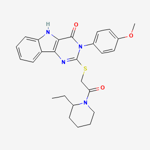 molecular formula C26H28N4O3S B2804879 2-((2-(2-ethylpiperidin-1-yl)-2-oxoethyl)thio)-3-(4-methoxyphenyl)-3H-pyrimido[5,4-b]indol-4(5H)-one CAS No. 536707-23-0