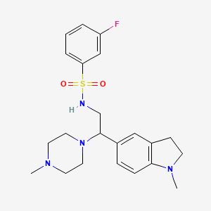 molecular formula C22H29FN4O2S B2804884 3-氟-N-(2-(1-甲基吲哚-5-基)-2-(4-甲基哌嗪-1-基)乙基)苯磺酰胺 CAS No. 946242-06-4