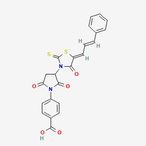 molecular formula C23H16N2O5S2 B2804910 4-(2,5-二氧代-3-((Z)-4-氧代-5-((E)-3-苯基丙烯基)-2-硫代噻唑烷-3-基)吡咯-1-基)苯甲酸 CAS No. 622351-71-7