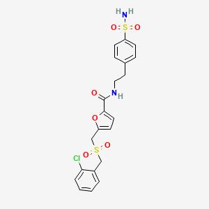 molecular formula C21H21ClN2O6S2 B2804952 5-{[(2-chlorophenyl)methanesulfonyl]methyl}-N-[2-(4-sulfamoylphenyl)ethyl]furan-2-carboxamide CAS No. 2309221-61-0