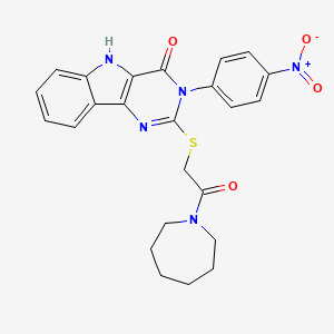 molecular formula C24H23N5O4S B2804959 2-[2-(azepan-1-yl)-2-oxoethyl]sulfanyl-3-(4-nitrophenyl)-5H-pyrimido[5,4-b]indol-4-one CAS No. 536716-64-0
