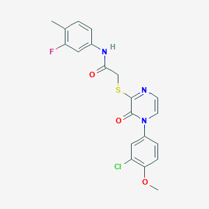 2-((4-(3-chloro-4-methoxyphenyl)-3-oxo-3,4-dihydropyrazin-2-yl)thio)-N-(3-fluoro-4-methylphenyl)acetamide