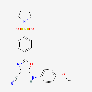 molecular formula C22H22N4O4S B2804975 5-[(4-乙氧基苯基)氨基]-2-[4-(吡咯啉-1-基磺酰基)苯基]-1,3-噁唑-4-碳腈 CAS No. 941245-42-7