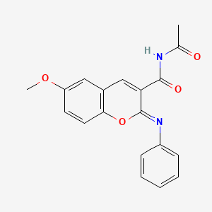(2Z)-N-acetyl-6-methoxy-2-(phenylimino)-2H-chromene-3-carboxamide