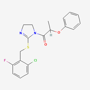 molecular formula C19H18ClFN2O2S B2804999 1-(2-((2-chloro-6-fluorobenzyl)thio)-4,5-dihydro-1H-imidazol-1-yl)-2-phenoxypropan-1-one CAS No. 851802-94-3