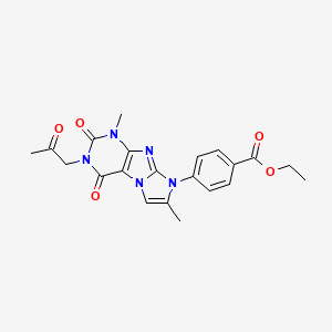 molecular formula C21H21N5O5 B2805005 ethyl 4-[1,7-dimethyl-2,4-dioxo-3-(2-oxopropyl)-1H,2H,3H,4H,8H-imidazo[1,2-g]purin-8-yl]benzoate CAS No. 896303-93-8