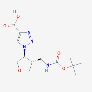 molecular formula C13H20N4O5 B2805014 1-[(3S,4S)-4-[[(2-Methylpropan-2-yl)oxycarbonylamino]methyl]oxolan-3-yl]triazole-4-carboxylic acid CAS No. 2219376-78-8