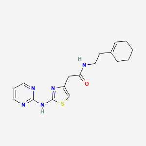 molecular formula C17H21N5OS B2805042 N-(2-(cyclohex-1-en-1-yl)ethyl)-2-(2-(pyrimidin-2-ylamino)thiazol-4-yl)acetamide CAS No. 1226428-34-7