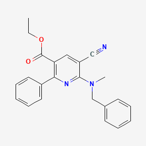 molecular formula C23H21N3O2 B2805048 乙酸-6-[苄基(甲基)氨基]-5-氰基-2-苯基吡啶-3-基甲酸酯 CAS No. 477866-07-2