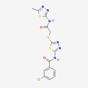 molecular formula C14H11ClN6O2S3 B2805061 3-氯-N-[5-[2-[(5-甲基-1,3,4-噻二唑-2-基)氨基]-2-氧基乙基]硫基-1,3,4-噻二唑-2-基]苯甲酰胺 CAS No. 392319-10-7