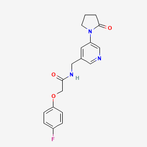 molecular formula C18H18FN3O3 B2805105 2-(4-fluorophenoxy)-N-((5-(2-oxopyrrolidin-1-yl)pyridin-3-yl)methyl)acetamide CAS No. 2034387-69-2