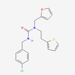 molecular formula C19H19ClN2O2S B2805116 3-(4-Chlorobenzyl)-1-(furan-2-ylmethyl)-1-(2-(thiophen-2-yl)ethyl)urea CAS No. 1396749-13-5