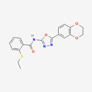molecular formula C19H17N3O4S B2805118 N-[5-(2,3-二氢-1,4-苯并二氧杂噁啉-6-基)-1,3,4-噁二唑-2-基]-2-乙基硫基苯甲酰胺 CAS No. 886918-13-4