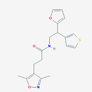 molecular formula C18H20N2O3S B2805123 3-(3,5-dimethylisoxazol-4-yl)-N-(2-(furan-2-yl)-2-(thiophen-3-yl)ethyl)propanamide CAS No. 2097924-21-3