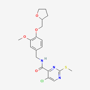 molecular formula C19H22ClN3O4S B2805126 5-chloro-N-({3-methoxy-4-[(oxolan-2-yl)methoxy]phenyl}methyl)-2-(methylsulfanyl)pyrimidine-4-carboxamide CAS No. 1209730-36-8