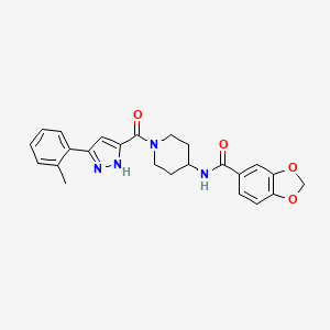 molecular formula C24H24N4O4 B2805127 N-(1-(3-(o-tolyl)-1H-pyrazole-5-carbonyl)piperidin-4-yl)benzo[d][1,3]dioxole-5-carboxamide CAS No. 1319133-51-1