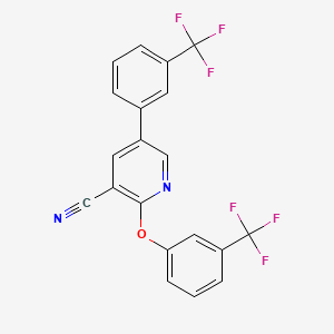 molecular formula C20H10F6N2O B2805159 2-[3-(三氟甲基)苯氧基]-5-[3-(三氟甲基)苯基]吡啶-3-甲腈 CAS No. 338964-65-1