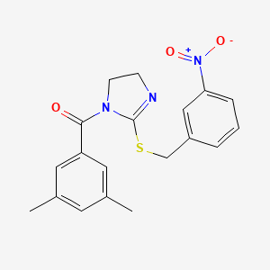 molecular formula C19H19N3O3S B2805167 (3,5-二甲基苯基)(2-((3-硝基苯甲硫基)-4,5-二氢-1H-咪唑-1-基)甲酮 CAS No. 851808-50-9