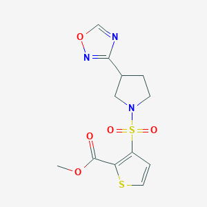 molecular formula C12H13N3O5S2 B2805170 Methyl 3-((3-(1,2,4-oxadiazol-3-yl)pyrrolidin-1-yl)sulfonyl)thiophene-2-carboxylate CAS No. 2034286-90-1