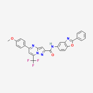 molecular formula C28H18F3N5O3 B2805176 5-(4-methoxyphenyl)-N-(2-phenyl-1,3-benzoxazol-5-yl)-7-(trifluoromethyl)pyrazolo[1,5-a]pyrimidine-2-carboxamide CAS No. 313245-43-1