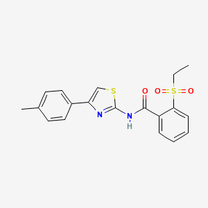 molecular formula C19H18N2O3S2 B2805186 2-乙磺酰基-N-[4-(4-甲基苯基)-1,3-噻唑-2-基]苯甲酰胺 CAS No. 922668-68-6