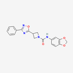 molecular formula C19H16N4O4 B2805189 N-(苯并[d][1,3]二噁杂环-5-基)-3-(3-苯基-1,2,4-噁二唑-5-基)氮杂环丁烷-1-甲酰胺 CAS No. 1251681-54-5