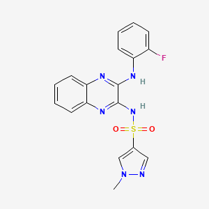 molecular formula C18H15FN6O2S B2805198 N-(3-（（2-氟苯基）氨基）喹喔啉-2-基)-1-甲基-1H-吡唑-4-磺酰胺 CAS No. 1798530-41-2