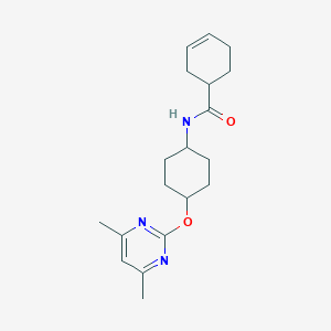 molecular formula C19H27N3O2 B2805203 N-((1r,4r)-4-((4,6-dimethylpyrimidin-2-yl)oxy)cyclohexyl)cyclohex-3-enecarboxamide CAS No. 2034194-76-6